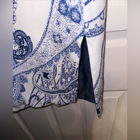 Womens Jacket Reversible Blue White Paisley Open Bohemian Short Cuff Sleeves - Picture 3 of 8